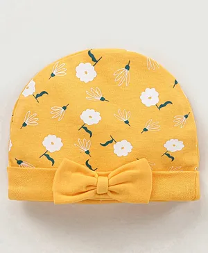 Babyhug 100% Cotton Cap Floral Print Yellow- Diameter 11 cm