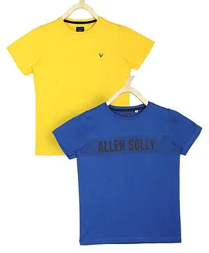 Allen Solly Juniors Half Sleeves Tee Logo Print Pack of 2 - Blue Yellow