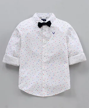 Allen Solly Juniors Full Sleeves Printed Shirt With Bow - White