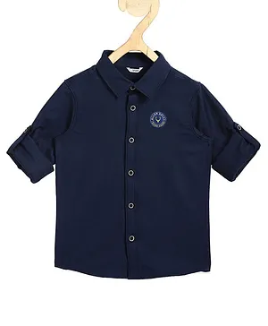 Allen Solly Juniors Cotton Full Sleeves Shirt Solid Logo Patch - Navy Blue