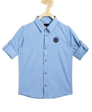 Allen Solly Juniors Cotton Full Sleeves Shirt Solid Logo Patch - Sky Blue