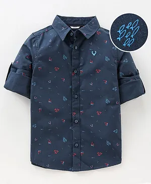 Allen Solly Juniors Cotton Full Sleeves Shirt Printed - Navy Blue
