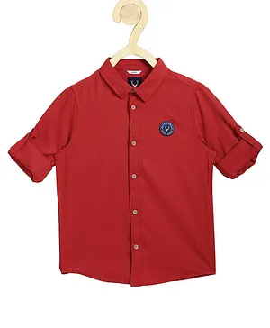 Allen Solly Juniors Cotton Full Sleeves Shirt Solid Logo Patch - Red