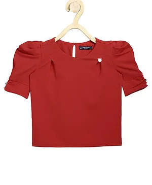Allen Solly Juniors Puffed Sleeves Solid Top - Red