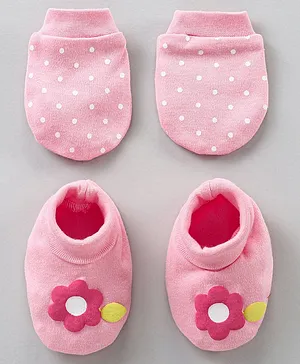 Babyhug Essentials Cotton Mittens & Booties Set Polka Dots - Pink
