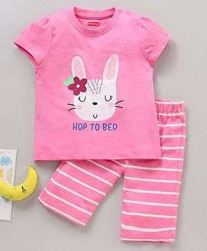 Babyhug Half Sleeves Top & Capri Set Bunny Print - Pink