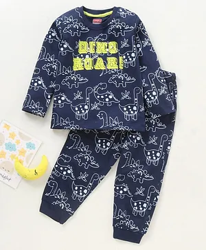 Babyhug Full Sleeves T-Shirt & Pyjama Set Dino Print - Blue