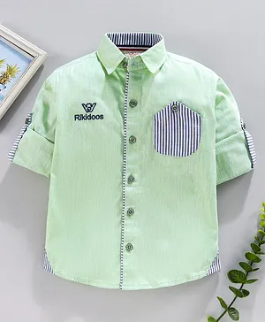 Rikidoos Full Sleeves Placement Striped Shirt - Light Green