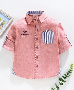 Rikidoos Full Sleeves Placement Striped Shirt - Peach