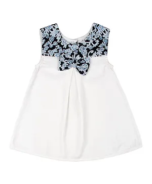 ShopperTree Sleeveless Floral Print Yoke Dress - Blue & White
