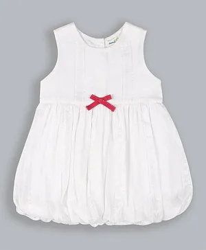 ShopperTree Sleeveless Bow Applique Stripes Self Design Dress - White