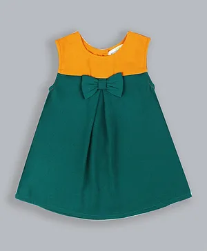 ShopperTree Sleeveless Bow Applique Solid Dress - Yellow & Green