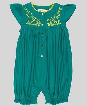 ShopperTree Cap Sleeves Embroidered Romper - Green