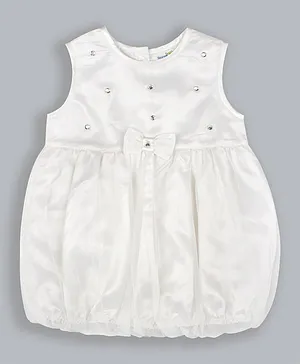 ShopperTree Solid Stone Embellished Yoke Detail Party Dress - White
