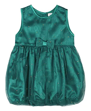 ShopperTree Solid Stone Embellished Detail Party Dress - Green