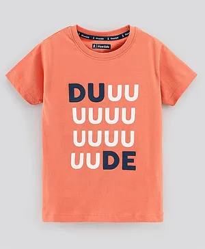 Pine Kids Half Sleeves Cotton T shirt Placement Print- Orange