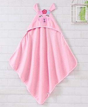Babyhug Woven Terry Hooded Towel Animal Face Embroidery - Pink