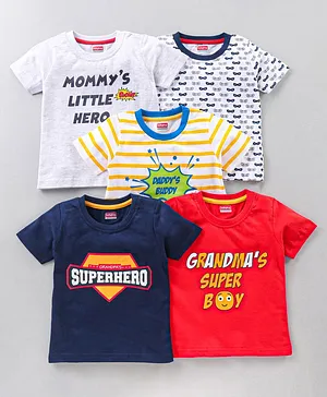 Babyhug Half Sleeves T-Shirt Multiprint Pack Of 5 - Multicolor