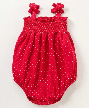 Babyhug Singlet Sleeeves Onsies Polka Dots Print - Red