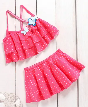 Babyhug Sleeveless Two Piece Swim Suit Polka Dots Print - Pink