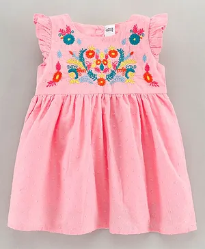 Spring Bunny Cap Sleeves Embroidered Dress - Pink