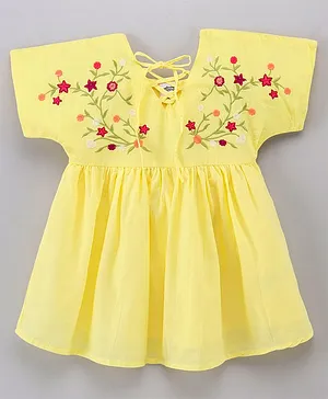 Spring Bunny Half Sleeves Embroidered Dress - Yellow