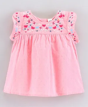 Spring Bunny Short Sleeves Embroidered Top - Pink