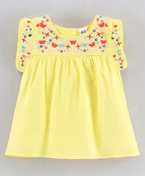 Spring Bunny Short Sleeves Embroidered Top - Yellow