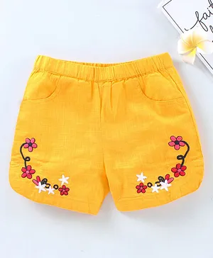 Spring Bunny Floral Embroidered Shorts - Yellow