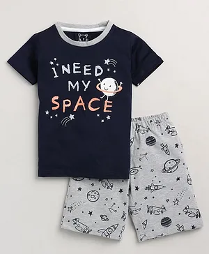 Little Marine Half Sleeves I Need My Space Print T Shirt And Shorts - Blue