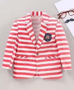 Rikidoos Striped Print Full Sleeves Button Closure Blazer - Red