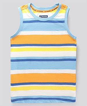 Pine Kids Sleeveless Bio Washed T-Shirt Stripes Print - Yellow Blue