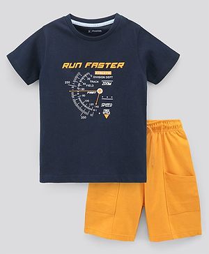 Pine Kids Half Sleeves Biowashed T-Shirt & Shorts Set Speed Meter Print - Blue