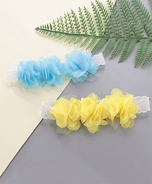 Babyhug Floral Applique Headbands - Yellow & Blue