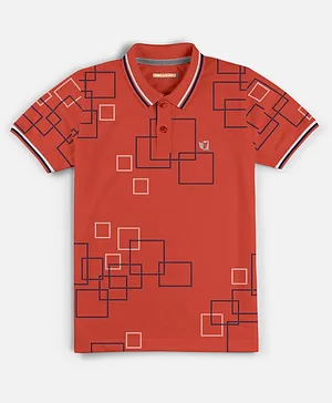 Hellcat Half Sleeves Square Print Polo Tee - Red