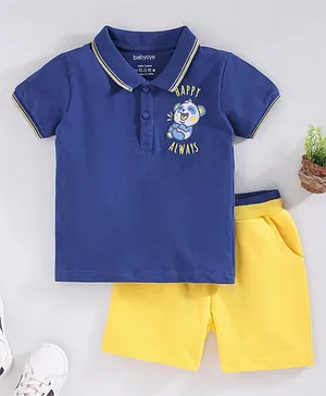 Babyoye 100% Cotton Half Sleeves T-Shirt & Shorts Set Panda Print - Blue