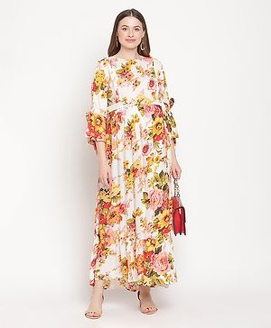 Moms Maternity Three Fourth Sleeves Floral Print Maternity Dress - Multi Colour