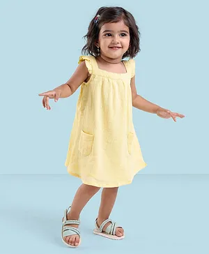 Babyoye Frill Sleeves Cotton Solid Color Frock - Yellow
