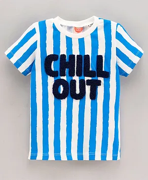 Koton Half Sleeves T Shirt Stripes & Text Print - Blue