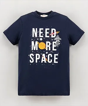 Koton Half Sleeves Cotton T-Shirt Need More Space Print - Blue