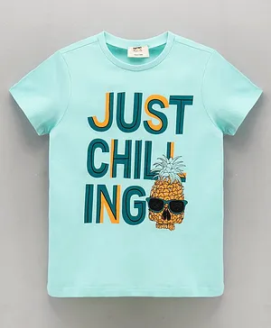 Koton Half Sleeves Cotton T-Shirt Just Chilling Print - Green