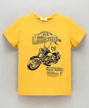 Koton Half Sleeves Cotton T-Shirt Motorcycle Print - Yellow