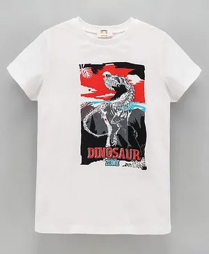 Koton Half Sleeves Cotton T-Shirt Dinosaur Zone Print - White