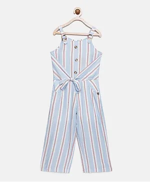 Tiny Girl Sleeveless Stripes Print Jumpsuit - Sky Blue