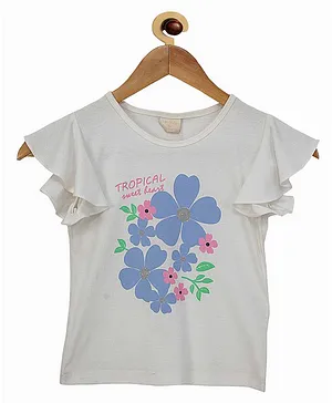 Tiny Girl Short Sleeves Floral Print Top - White