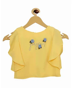Tiny Girl Frill Sleeves Embellished Top - Yellow