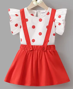 Kookie Kids Half Short Sleeves Top & Skirt Set Polka Dot Print - Red White