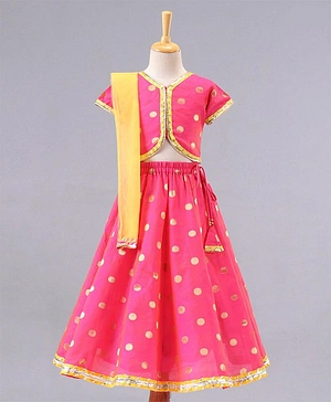 Saka Designs Half Sleeves Embellished Lehenga Choli Set With Dupatta- Pink