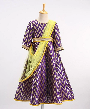 Saka Designs Three Fourth Sleeves Ethnic Dress With Dupatta - Ink Blue