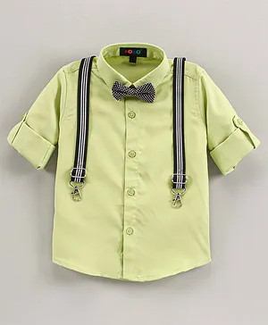 Robo Fry Full Sleeves Solid Color Party Shirt with Bow & Suspenders - Green